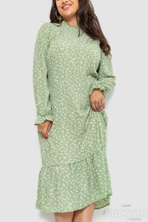 Купити Платье шифоновое с принтом, цвет оливковый, 204R201-1