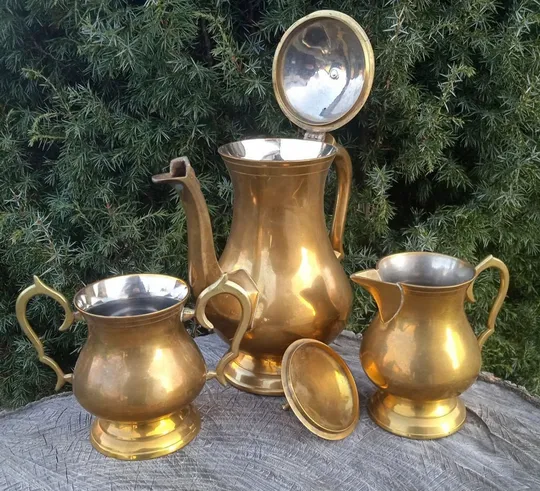 Купити Латунний чайно-кавовий сервіз, посріблення, 1950-ті