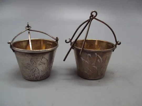 Ситечко для чая ведерко чайное ситечко серебро 875 проба ссср позолота вес 41,16 г лот 2 шт №14307 Ціна