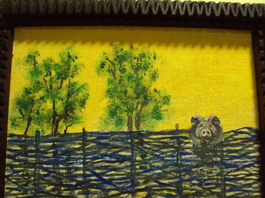 Купити Картина сельский пейзаж жанровая сцена сельская жизнь пара и свиньи ДВП масло в резной раме №8