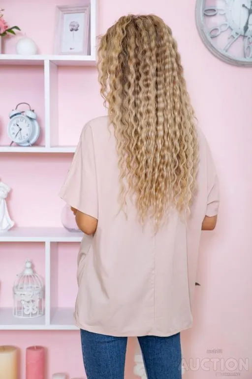 Шифоновая блуза с короткими рукавами, бежевого цвета, 172R24-1 Де купити