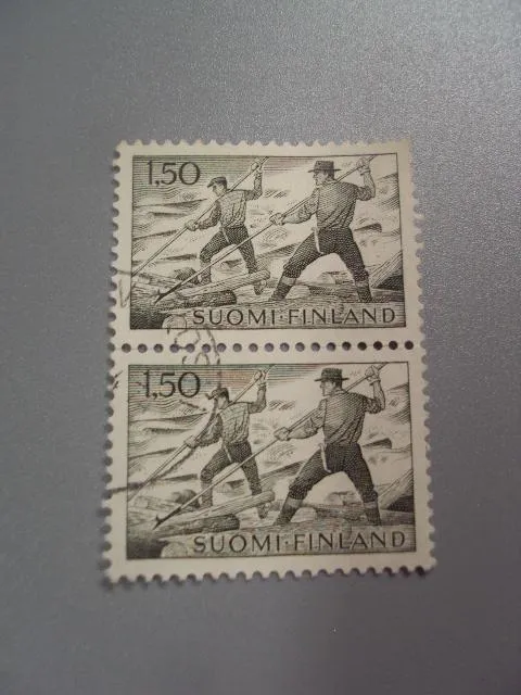 марки сцепка Финляндия 1963 Китобои гарпун гаш №2106 Ціна