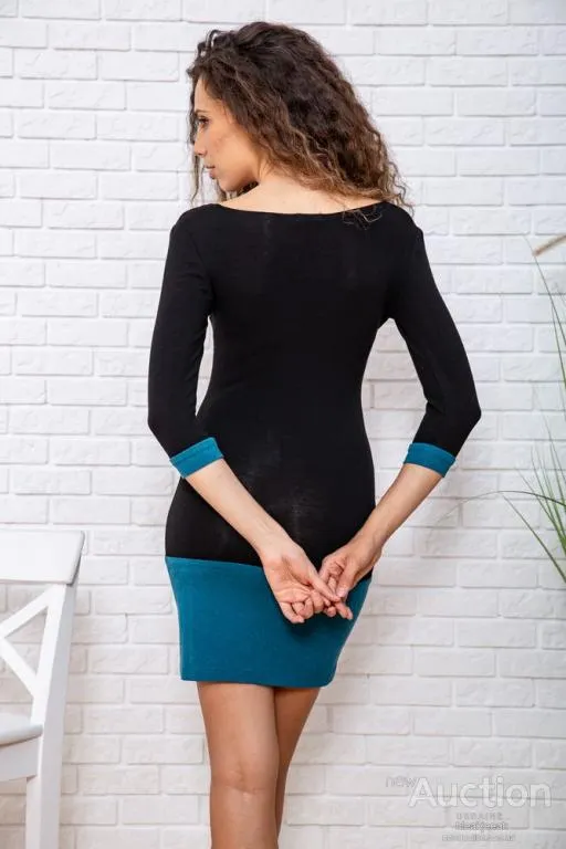 Мини-платье с рукавом 3/4, черно-зеленого цвета, 167R154 Продаж