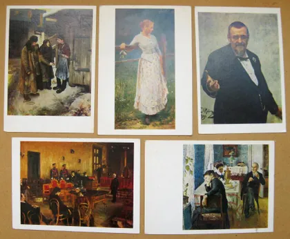 фото, ХУДОЖНИКИ-ПЕРЕДВИЖНИКИ - выпуск XII = КАСАТКИН, РЕПИН, ЛЕВИТАН и др = набор открыток 1980 г = 9 шт #