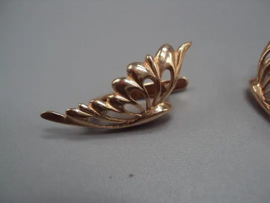 Серьги бабочки бабочка золото клеймо 585 проба герб Украина 4КХР вес 6,26 г длина 3,2 см №14714 З аукціону