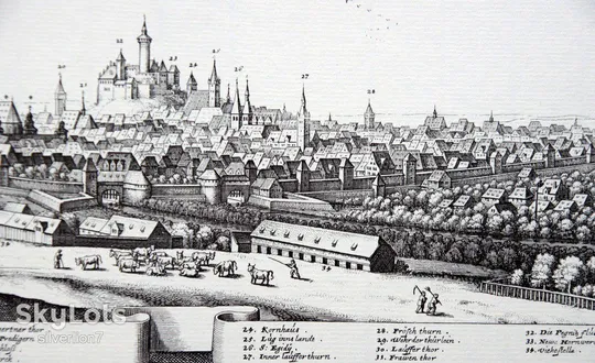 Старовинна гравюра на папері верже Вид на Нюрнберг, 1648, M. Merian Інтернет-аукціон