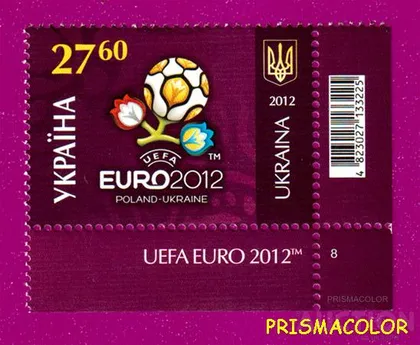 фото, ** УКРАИНА 2012 марка ЕВРО Логотип УГЛОВАЯ С НАДПИСЬЮ ПН