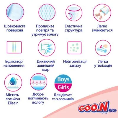 Подгузники GOO.N Plus для детей 9-14 кг размер L 44 шт (21000632) Де купити
