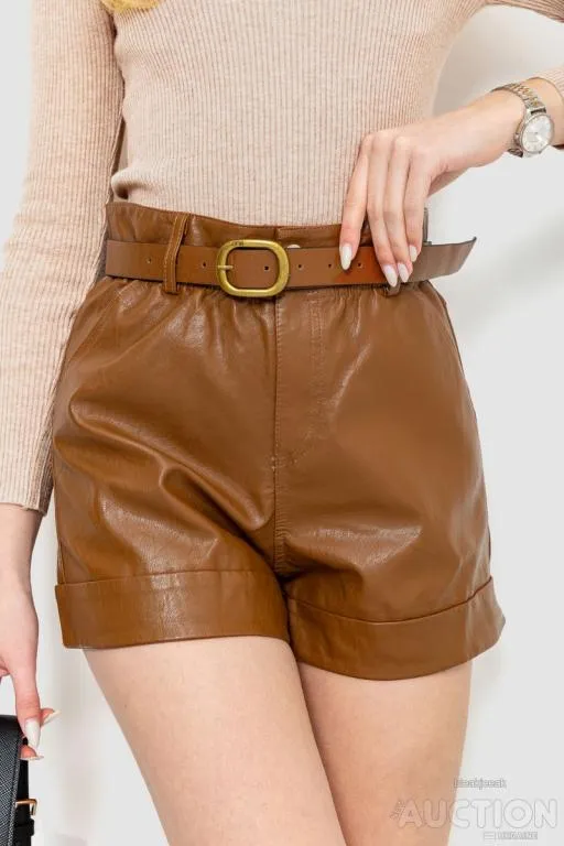 Шорты женские экокожа, цвет коричневый, 186R5222 Ціна