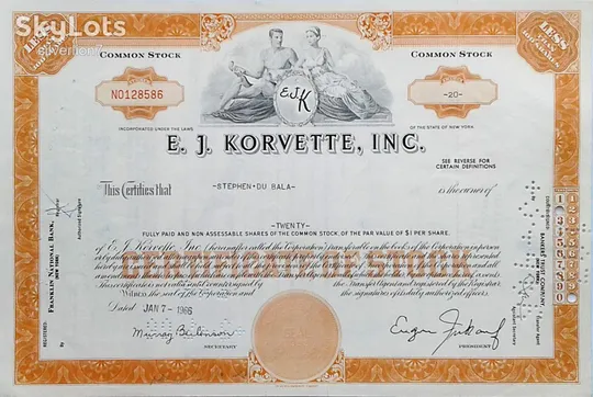 Акція Сертифікат на 20 Акцій E.J.Korvette, Inc. 1966 США Mt 01 Ціна