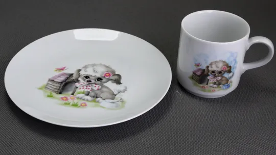 Набір дитячий Тарілка Чашка Песик порцеляна старий посуд Німеччина Bavaria Вживане Де купити