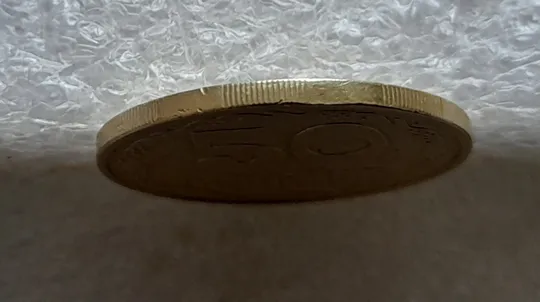 (1256) 50 копійок 1992 1ААм розколи від канту через вінок та 1 гроно до "0" + між 3 та 4 гронами до "ОК" на реверсі  (50 копеек 1992 1ААм) Характеристики