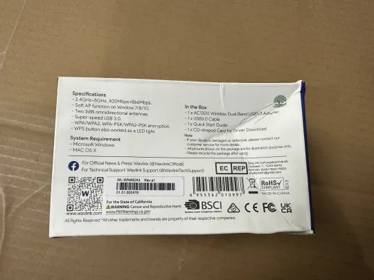 Купити Бездротовий адаптер Wavlink AC1300 Wireless Dual Band USB 3.0 Adapter (9)