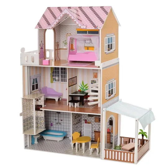Деревянный игрушечный домик, 3 этажа, мебель, 103-123-31см З аукціону