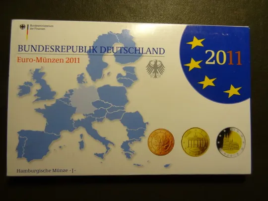 Комплект євромонет Німеччини 2011 J (повний комплект+ ювілейна) UNC З аукціону