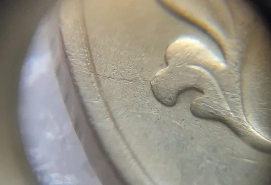 (5911) 25 копійок 1994 1БВк розкол від канту до лівого нижнього листа на аверсі /25 копеек 1994 1БВк брак раскол З аукціону