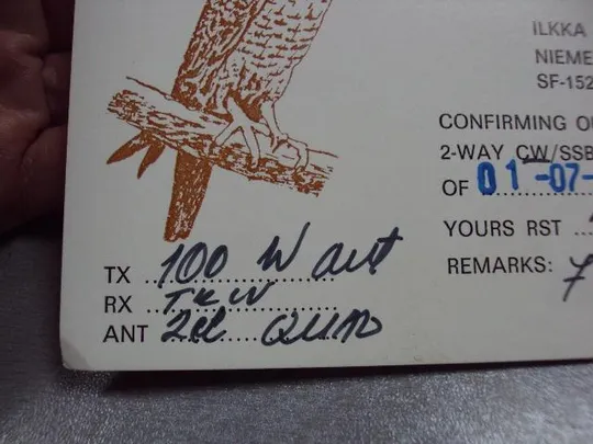 карточка радиообмена QSL финляндия сокол 1978 №2361 Продаж