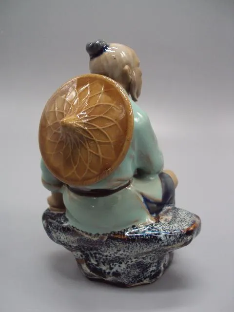 Фигура керамика статуэтка Китай рыбак китаец с удочкой ловит рыбу 50-е года высота 13,3 см №13567 Продаж