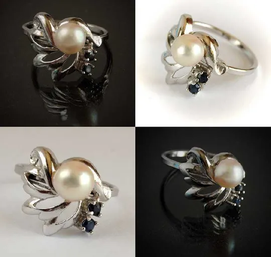 Каблучка кілечко з перлиною та сапфірами срібло 835 Germany Недорого