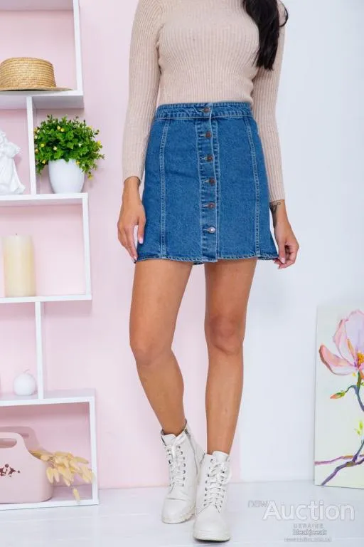 Джинсовая мини-юбка на пуговицах, синего цвета, 164R2218 Ціна