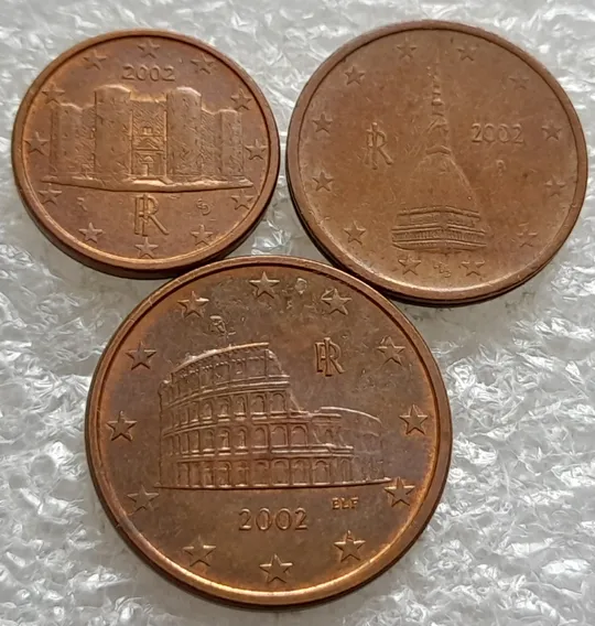 (1944) 1,2,5 євроцентів 2002 Італія  - 3 монети одним лотом (1,2,5 евроцентов 2002 Италия) Ціна