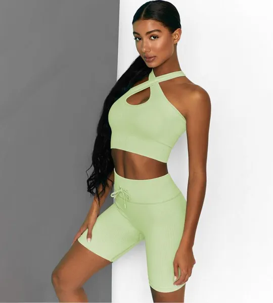 Комплект для фитнеса топ и велосипедки Рубчик 9634 M салатовый Ціна