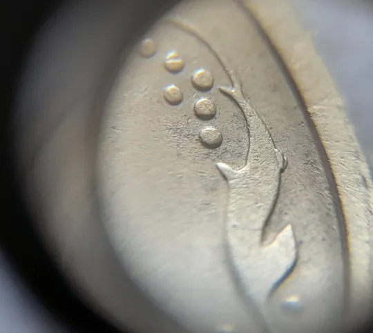 (5917) 25 копійок 1994 1БВк викрошки на вінку реверса в межах 1-2-3 та 6-7 грон + царапини штемпеля (25 копеек 1994 1БВк брак) Продаж