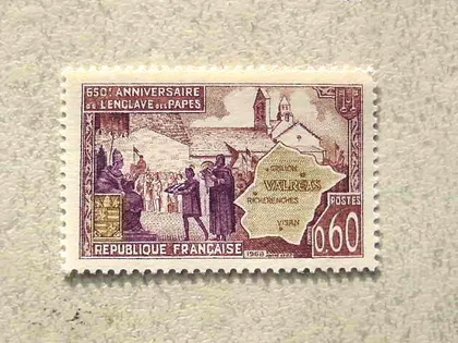 фото, Поштова марка Франція " 650 років анклаву Вальреа " 1968 рік **