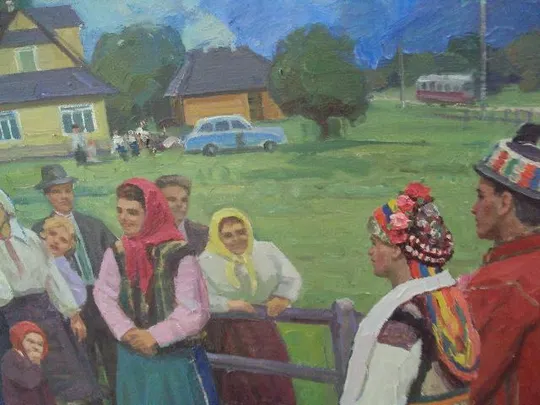Картина Гуцульская свадьба Лобода 1972 г. холст, масло размер 212,4 х 122,6 см №22 Продаж