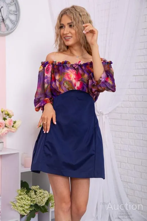 Мини-платье с цветочным принтом, темно-синего цвета, 167R306-10 З аукціону