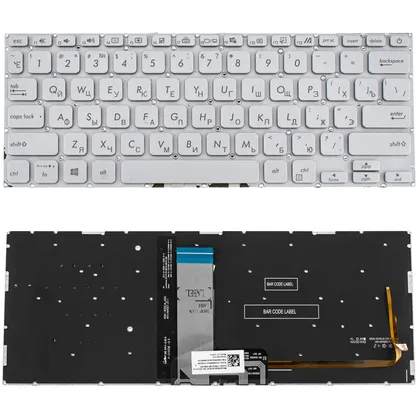 фото, Клавиатура для ноутбука ASUS (X409 series) rus, silver, без фрейма, подсветка клавиш