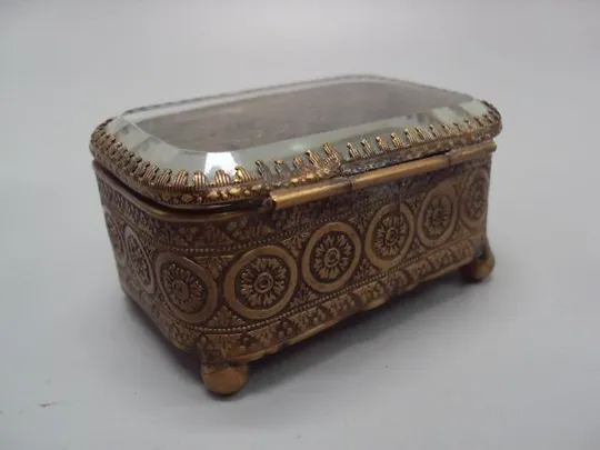 Шкатулка для украшений прямоугольная стекло, металл латунь старинная высота 4,3 см (№1358) Продаж