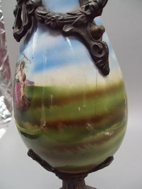 Ваза Европа фарфор металл узор дети путти ангелочки с девушкой высота 33 см под реставрацию №1304 Характеристики