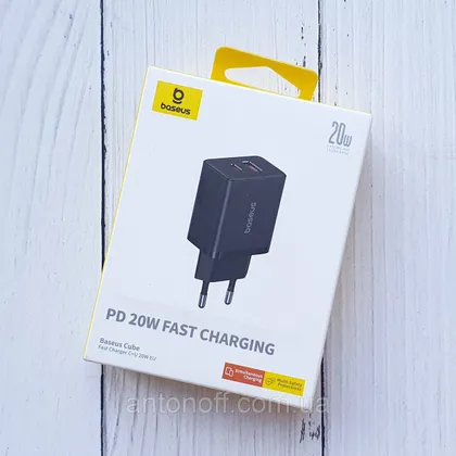 фото, Зарядний пристрій (блочок) Baseus Cube Fast Charger / CCXFK20UE (USB+Type-C) 20W Чорний