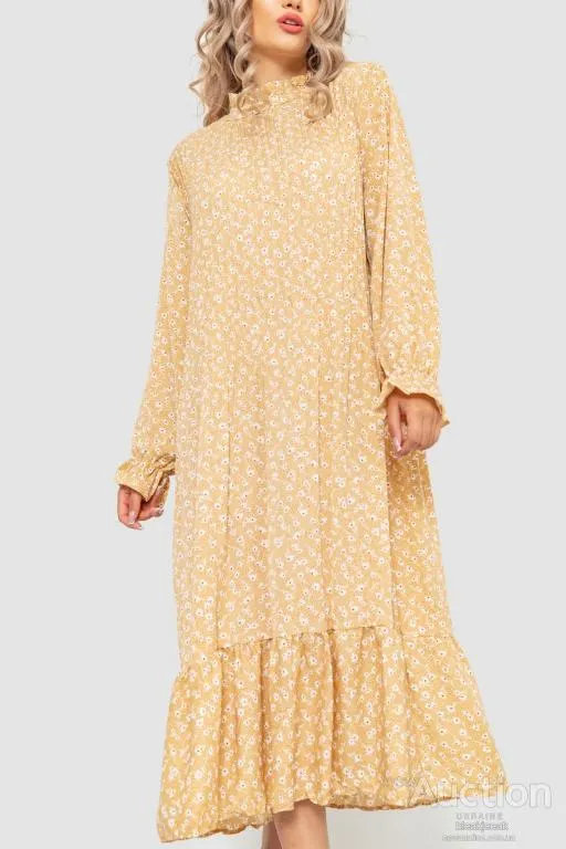 Купити Платье свободного кроя с цветочным принтом, цвет бежевый, 204R201