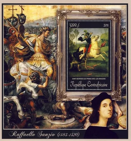 фото, ЦАР-Живопись- Рафаэль -2011.Чистый  красивый Блок.MNH.