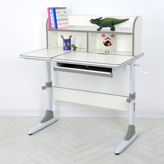 Детская Парта Bambi M 4804-11, с надстройкой, выдвижной ящик, регулируемая высота (Бело-серый) Інтернет-аукціон