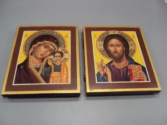 Иконы венчальная пара Богородица и Иисус Христос дерево икона 2,7 х 15,6 х 18,8 см лот 2 шт №13907 Ціна