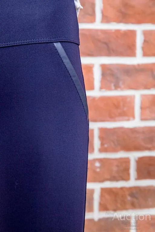 Лосини со вставками из кожзама, темно-синего цвета, 172R5514 Недорого