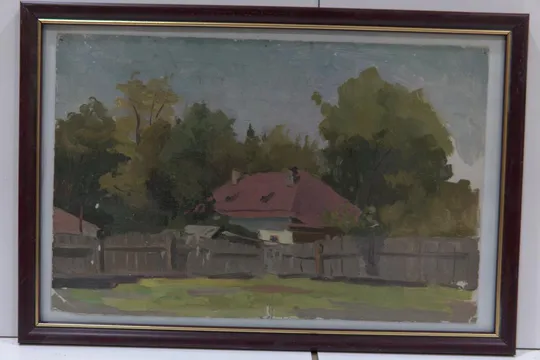 Картина Сельский пейзаж. Деревня. Рябоконь. масло картон В раме 40,5х28 см, без рамы 38х25 см №88 Ціна