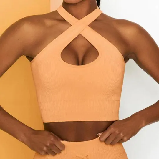 Комплект для фитнеса топ и велосипедки Рубчик 9637 S персиковый З аукціону