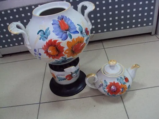 Электрический самовар с заварником фарфор ГФЗ городница петриковская роспись цветы 44,5 см №11170 З аукціону