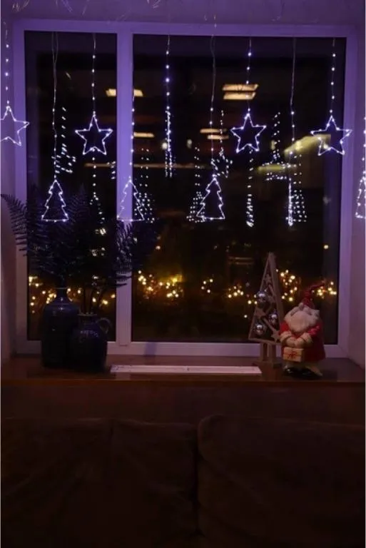 Гирлянда штора роса "Елочки Звезды" от USB, 3x1м, 10 фигурок, 8 режимов Холодный белый Продаж