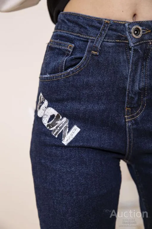 Женские прямые джинсы, темно-синего цвета с принтом, 164R1024-5 Де купити