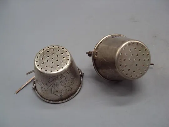 Ситечко для чая ведерко чайное ситечко серебро 875 проба ссср позолота вес 41,16 г лот 2 шт №14307 Продаж