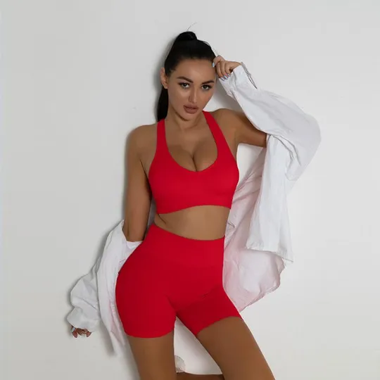 Комплект для фитнеса топ и велосипедки Рубчик 10130 M красный Ціна