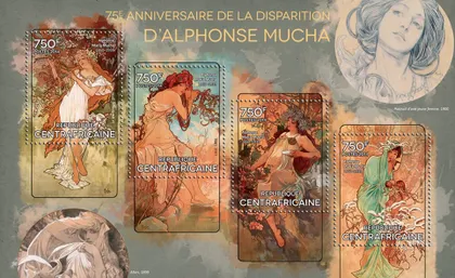 фото, ЦАР-Альфонс Муха-Живопись-2014. Чиcтый полный комплект.MNH.