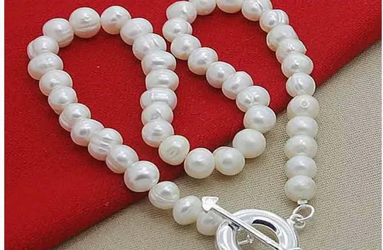 Новое! модное ожерелье с белым пресноводным жемчугом застежка  клеймо 925 пробы NL15 Ціна