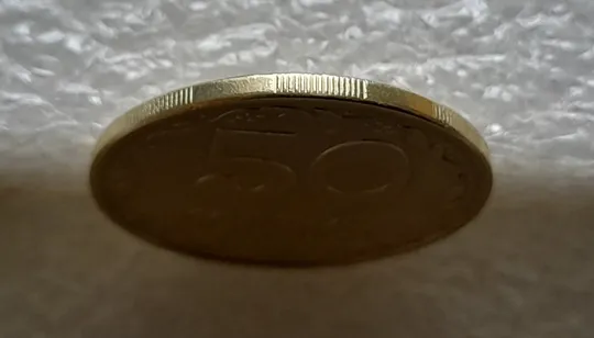 (6511) 50 копійок 1992 1АЕм розкол від канту через 8 гроно до &quot;5&quot; номіналу (50 копеек 1992 брак) Недорого