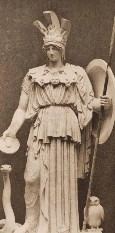 Купити Старинная открытка начала 20 века-Афина воительница с копьём и щитом,змея и сова fv623